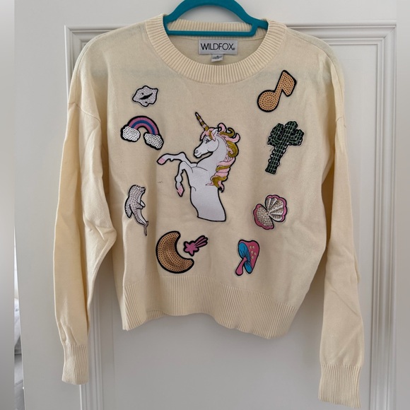 Wildfox Unicorn Sparkle Patch Sweater Small Long sleeve Sequin embroidered rare - Picture 3 of 7